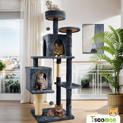 Cozy Cat Tree Tower – Plush Condo, Scratching Posts & Hanging Toy