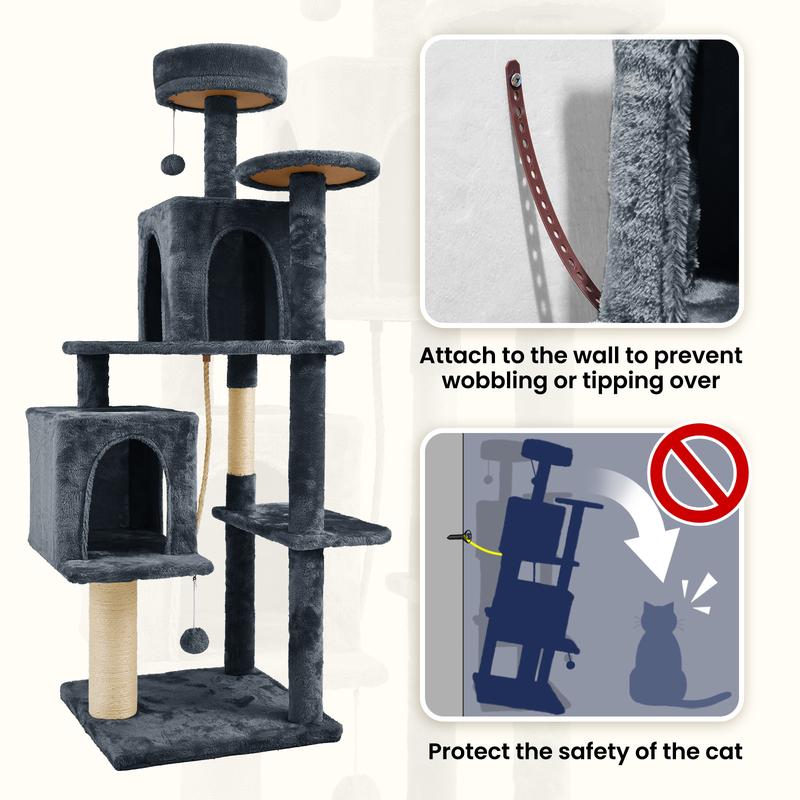 Cozy Cat Tree Tower – Plush Condo, Scratching Posts & Hanging Toy