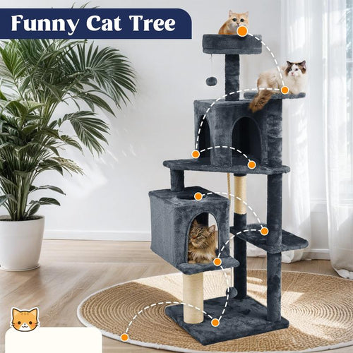 Cozy Cat Tree Tower – Plush Condo, Scratching Posts & Hanging Toy