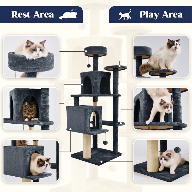 Cozy Cat Tree Tower – Plush Condo, Scratching Posts & Hanging Toy