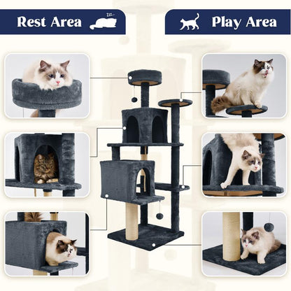 Cozy Cat Tree Tower – Plush Condo, Scratching Posts & Hanging Toy